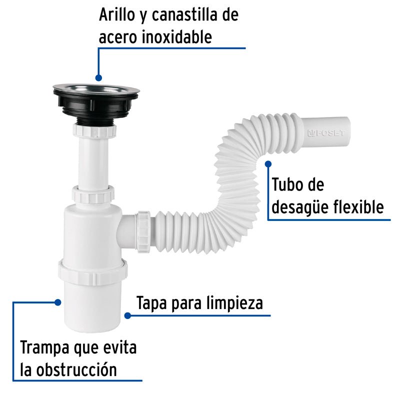 Céspol de bote con contracanasta de acero inoxidable para fregadero, 49506 Foset CE 292 - Tool Ferreterías / Ferretodo - Herramientas y material de construcción.