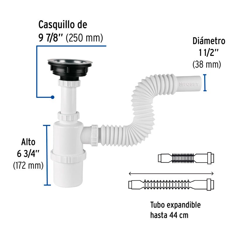 Céspol de bote con contracanasta de acero inoxidable para fregadero, 49506 Foset CE 292 - Tool Ferreterías / Ferretodo - Herramientas y material de construcción.