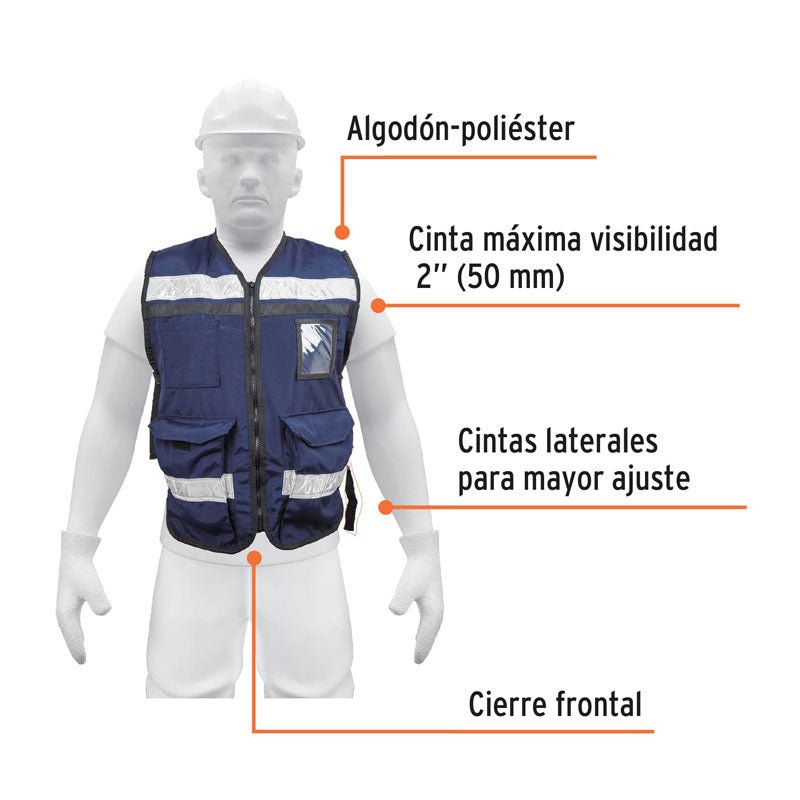 Chaleco brigadista con cintas reflejantes, color azul marino, 14667 Truper CHS900AM - Tool Ferreterías / Ferretodo - Herramientas y material de construcción.