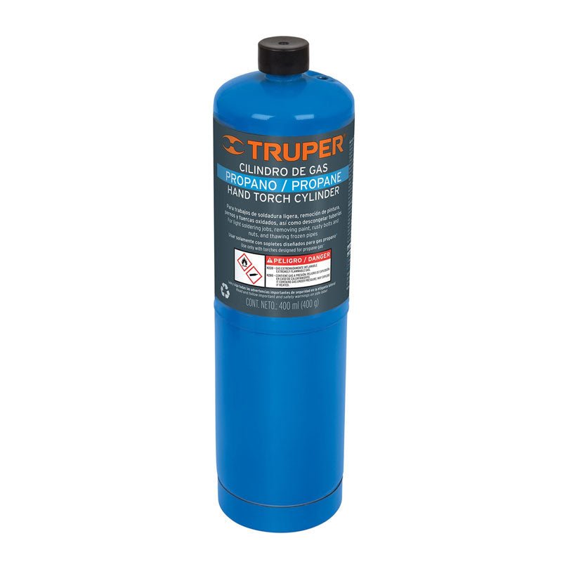 Cilindro de gas propano de 400 g, azul, 11913 Truper GAS400A - Tool Ferreterías / Ferretodo - Herramientas y material de construcción.