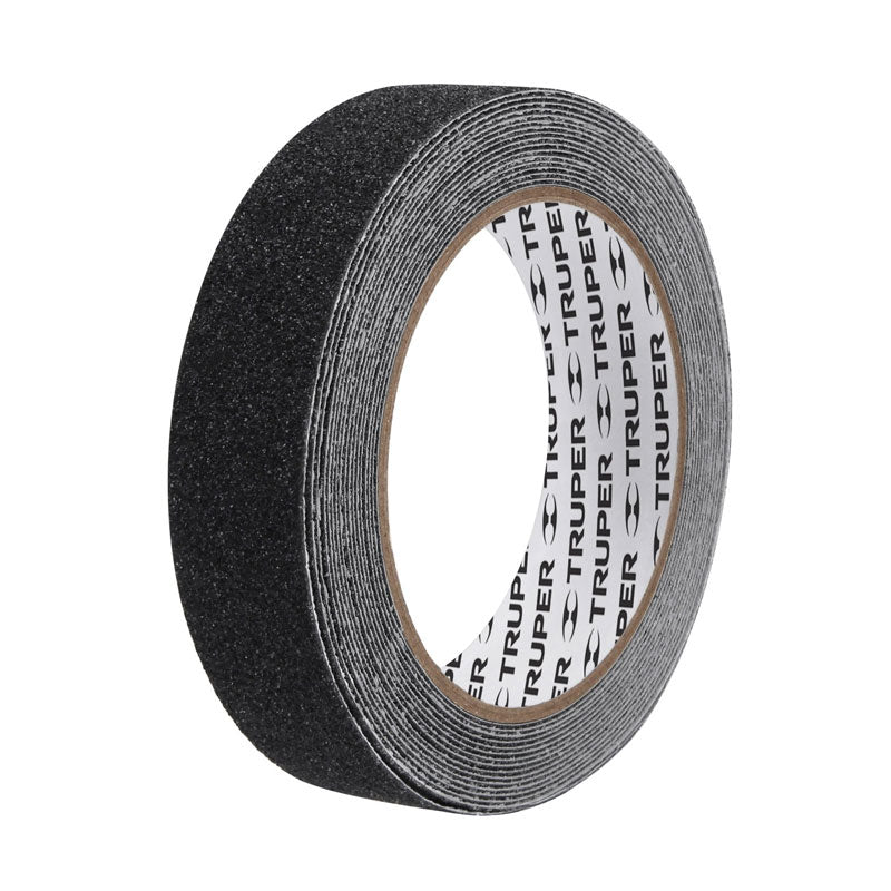 Cinta antiderrapante negra de 25 mm x 5 m con abrasivo, 12542 Truper CIA15N - Tool Ferreterías / Ferretodo - Herramientas y material de construcción.