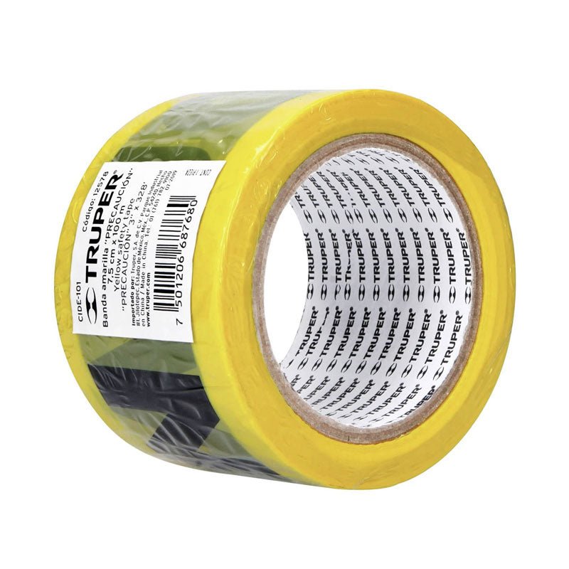Cinta delimitadora "Precaución" de 3" x 100 m, amarilla, 12578 Truper CIDE101 - Tool Ferreterías / Ferretodo - Herramientas y material de construcción.