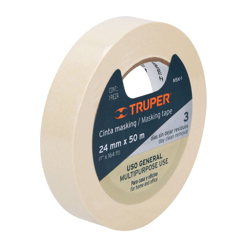 Cinta masking tape de 1" x 50 m, 12591 Truper MSK 1 - Tool Ferreterías / Ferretodo - Herramientas y material de construcción.
