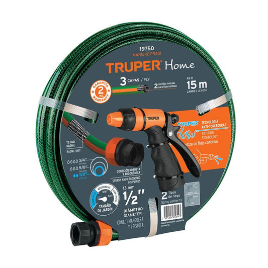 Combo Manguera Man 15X1/2Re Y Pistola De Riego Pr 401 - Tool Ferreterías / Ferretodo - Herramientas y material de construcción.