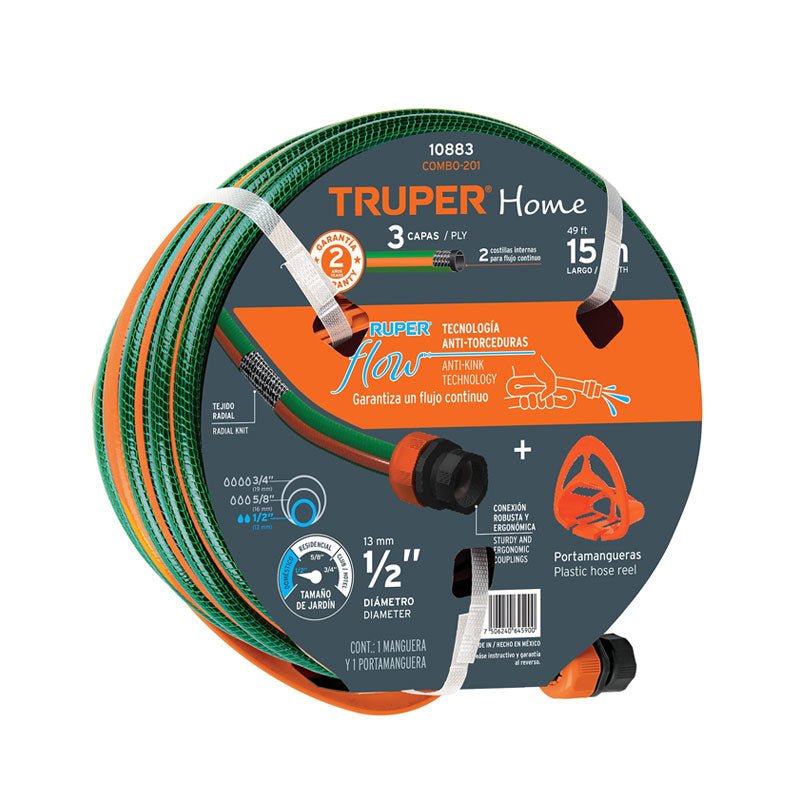 Combo Manguera Man 15X1/2Re Y Portamanguera Gan Ma, Truper - Tool Ferreterías / Ferretodo - Herramientas y material de construcción.