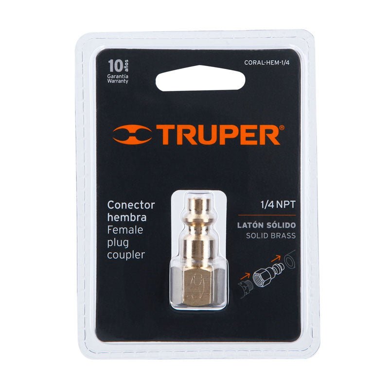 Conector rápido hembra de latón, tipo F, 19082 Truper CORALHEM1/4 - Tool Ferreterías / Ferretodo - Herramientas y material de construcción.