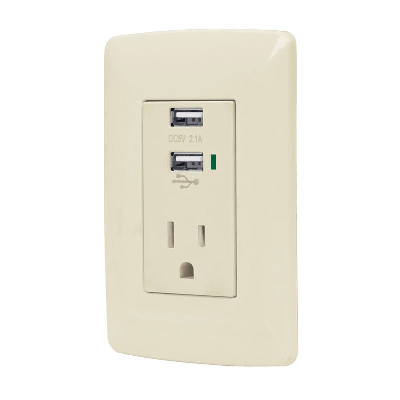 Contacto Aterrizado + 2 Puertos Usb, Marfil, Línea Italiana - Tool Ferreterías / Ferretodo - Herramientas y material de construcción.