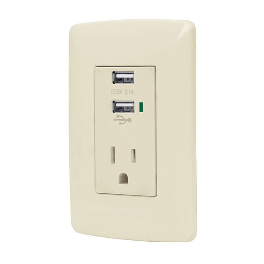 Contacto Aterrizado + 2 Puertos Usb, Marfil, Línea Italiana - Tool Ferreterías / Ferretodo - Herramientas y material de construcción.