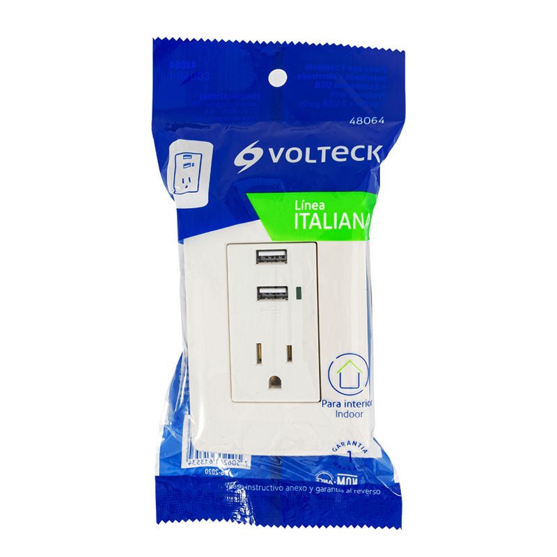 Contacto Aterrizado + 2 Puertos Usb, Marfil, Línea Italiana - Tool Ferreterías / Ferretodo - Herramientas y material de construcción.