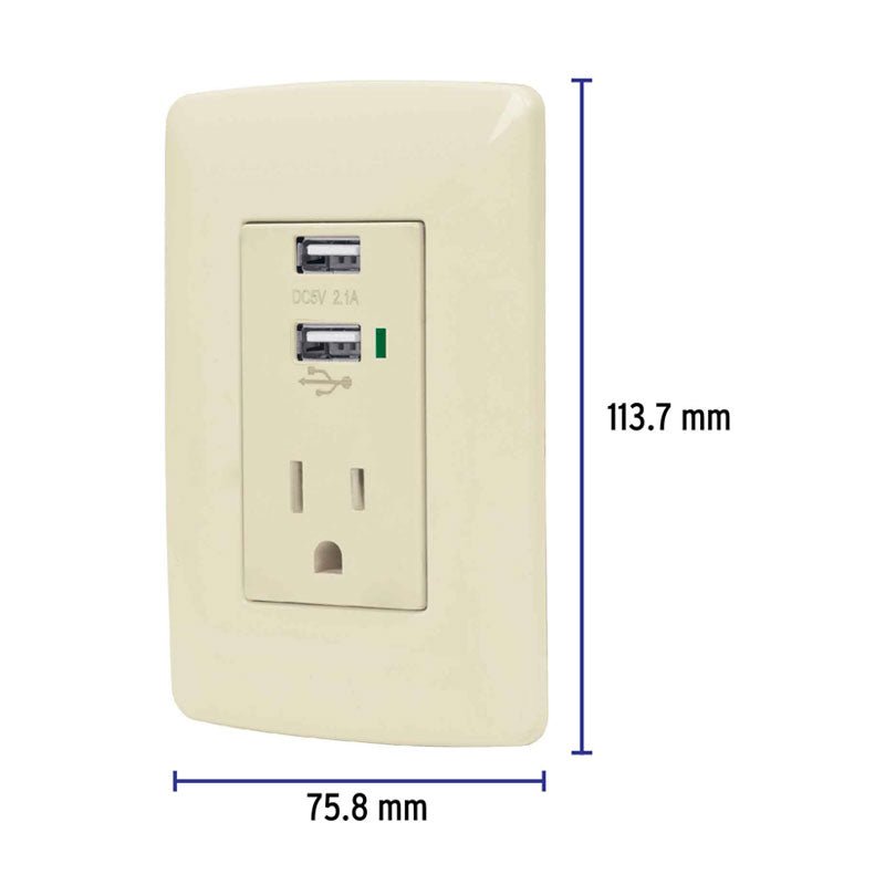 Contacto Aterrizado + 2 Puertos Usb, Marfil, Línea Italiana - Tool Ferreterías / Ferretodo - Herramientas y material de construcción.