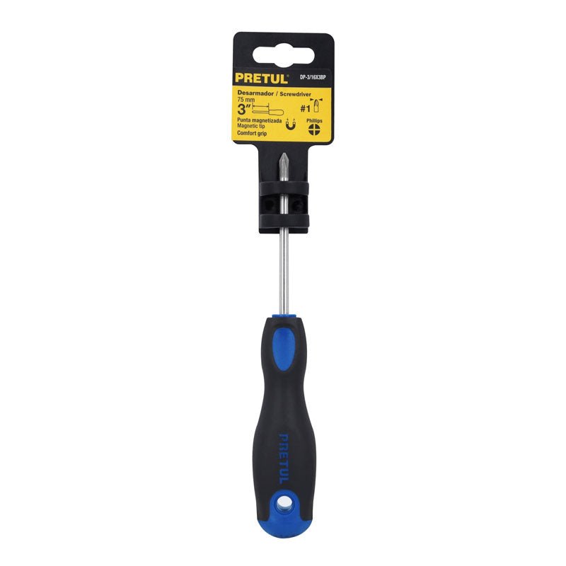 Desarmador de cruz de 3/16" x 3" con mango Comfort Grip, 21493 Pretul DP 3/16X3BP - Tool Ferreterías / Ferretodo - Herramientas y material de construcción.