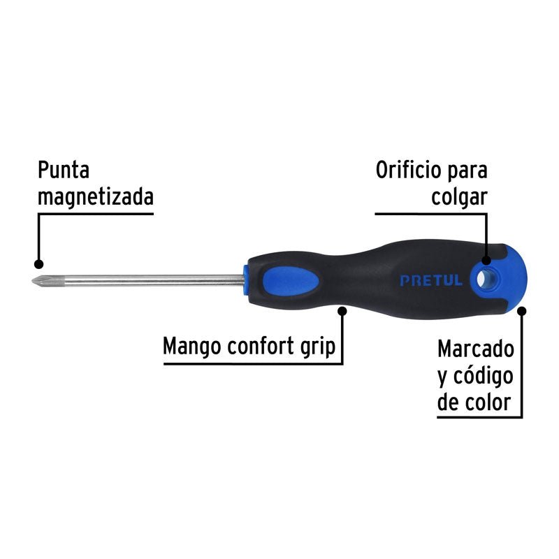 Desarmador de cruz de 3/16" x 3" con mango Comfort Grip, 21493 Pretul DP 3/16X3BP - Tool Ferreterías / Ferretodo - Herramientas y material de construcción.