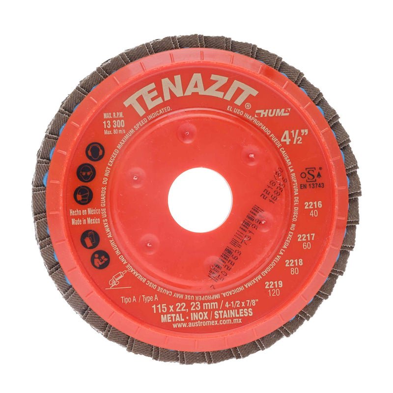 Disco laminado de 4 1/2" x 7/8", grano zirconio TZHUM - 80, 2218 Tenazit - Tool Ferreterías / Ferretodo - Herramientas y material de construcción.