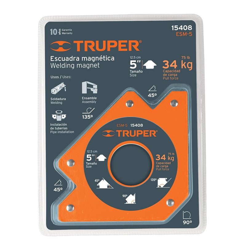 Escuadra magnética de 5" para soldar, capacidad de 34 kg, 15408 Truper ESM5 - Tool Ferreterías / Ferretodo - Herramientas y material de construcción.