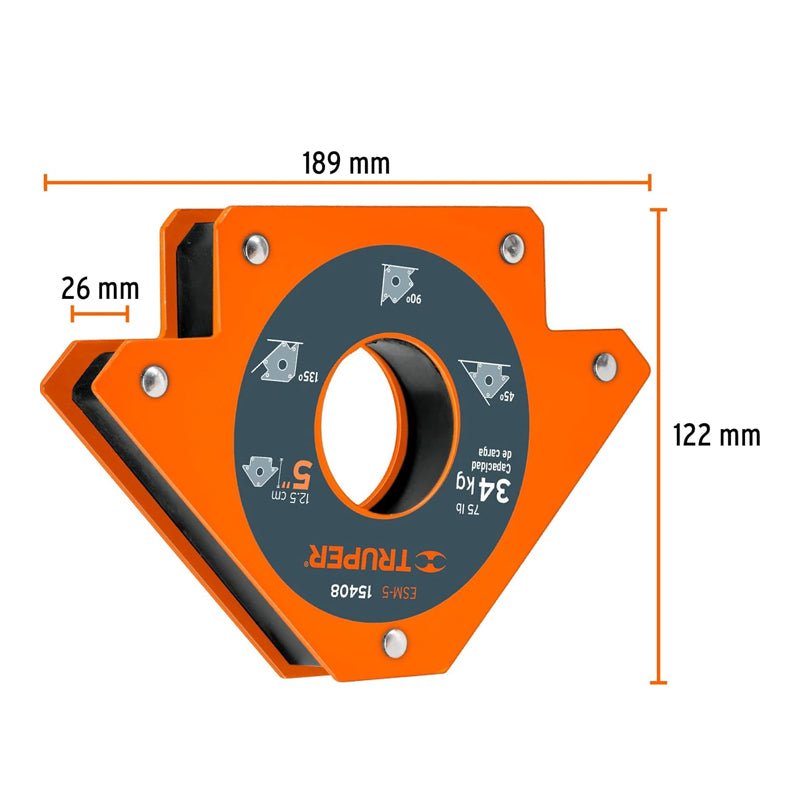 Escuadra magnética de 5" para soldar, capacidad de 34 kg, 15408 Truper ESM5 - Tool Ferreterías / Ferretodo - Herramientas y material de construcción.
