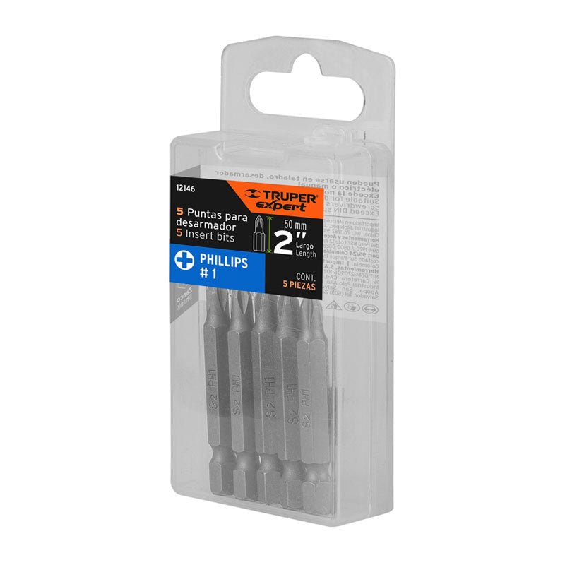Estuche Con 5 Puntas De Cruz Ph1 Largo 2", Truper Expert - Tool Ferreterías / Ferretodo - Herramientas y material de construcción.