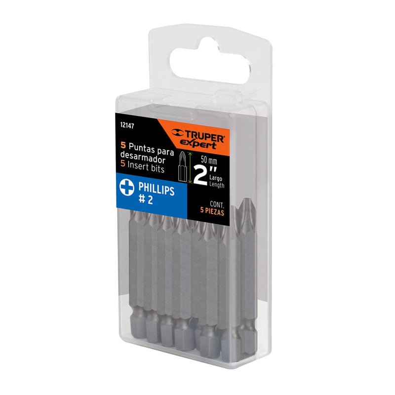 Estuche Con 5 Puntas De Cruz Ph2 Largo 2", Truper Expert - Tool Ferreterías / Ferretodo - Herramientas y material de construcción.