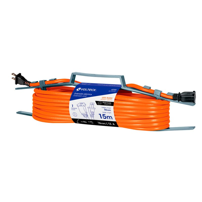 Extensión Eléctrica Uso Rudo 15 M 2X16 Awg Para 1 Clavija, Volteck - Tool Ferreterías / Ferretodo - Herramientas y material de construcción.