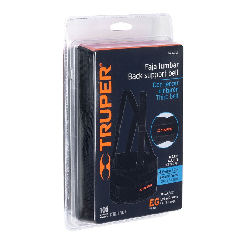 Faja lumbar con tercer cinturón, talla XG, 10956 Truper FAJAXLX - Tool Ferreterías / Ferretodo - Herramientas y material de construcción.