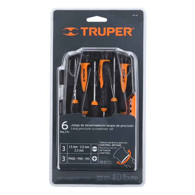Juego con 6 desarmadores largos de precisión, 14156 Truper JOY 6L - Tool Ferreterías / Ferretodo - Herramientas y material de construcción.