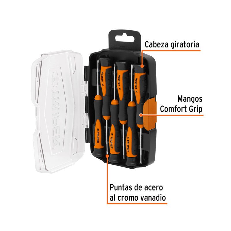 Juego con 6 desarmadores largos de precisión, 14156 Truper JOY 6L - Tool Ferreterías / Ferretodo - Herramientas y material de construcción.