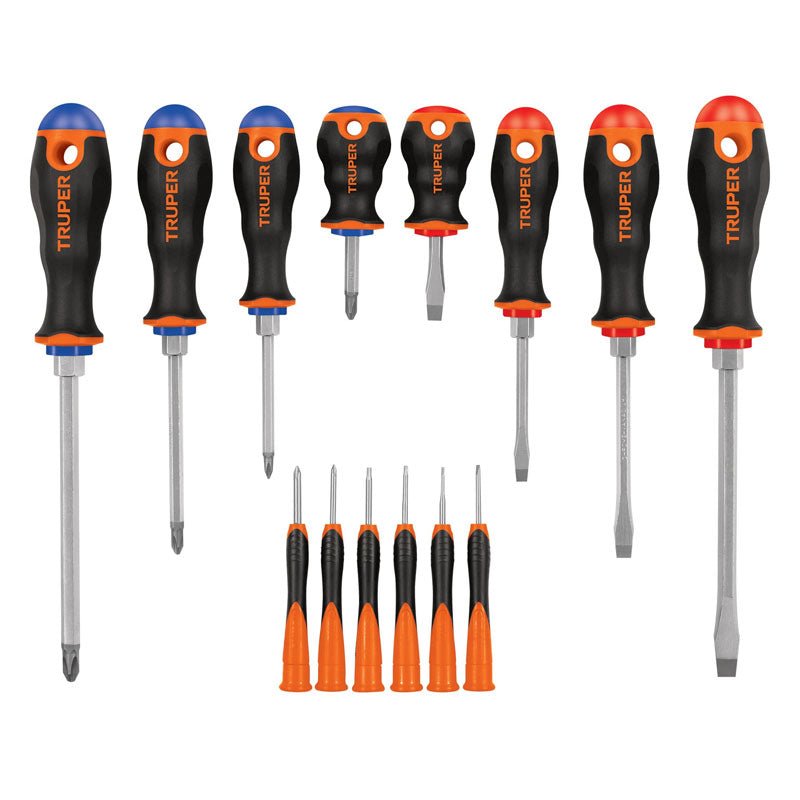Juego de 8 desarmadores mango Comfort Grip y 6 de joyero, 14197 Truper DTJ 14B - Tool Ferreterías / Ferretodo - Herramientas y material de construcción.