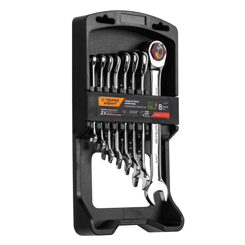 Juego de 8 llaves combinadas std pulidas con matraca, 15817 Truper Expert JC 8XP - Tool Ferreterías / Ferretodo - Herramientas y material de construcción.
