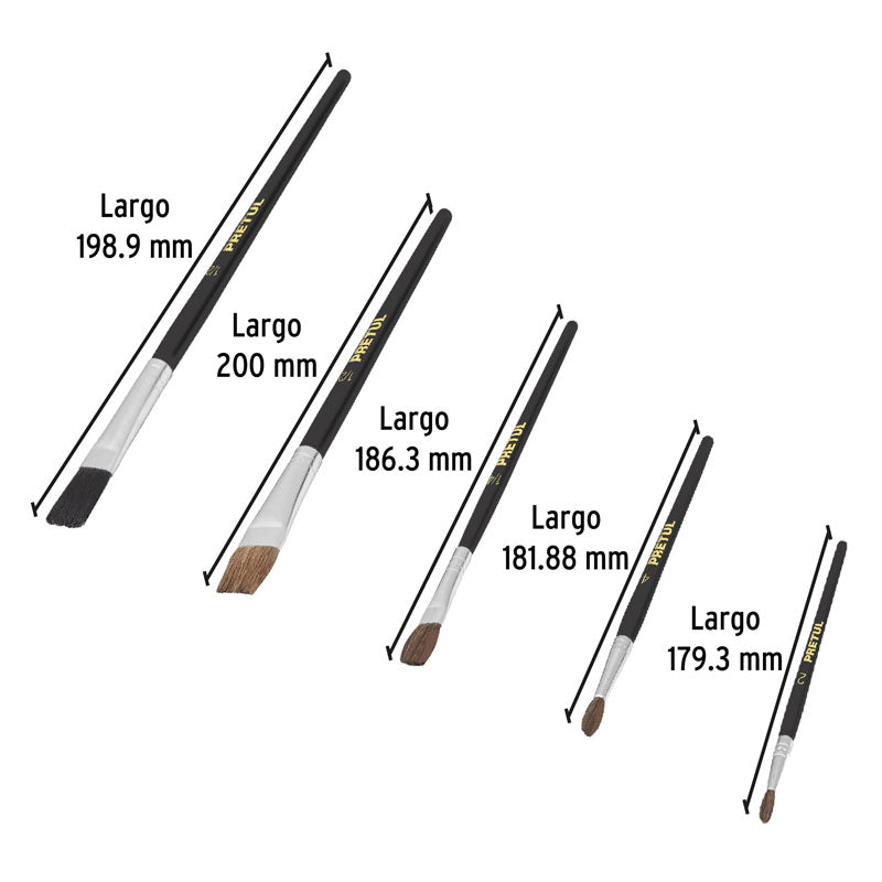 Juego de pinceles en blíster con 5 piezas, 24740 Pretul JPIN5P - Tool Ferreterías / Ferretodo - Herramientas y material de construcción.