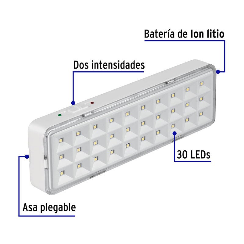 Lámpara de emergencia de 30 Leds de 220 lm, recargable, 43007 Volteck LAE 30 - Tool Ferreterías / Ferretodo - Herramientas y material de construcción.