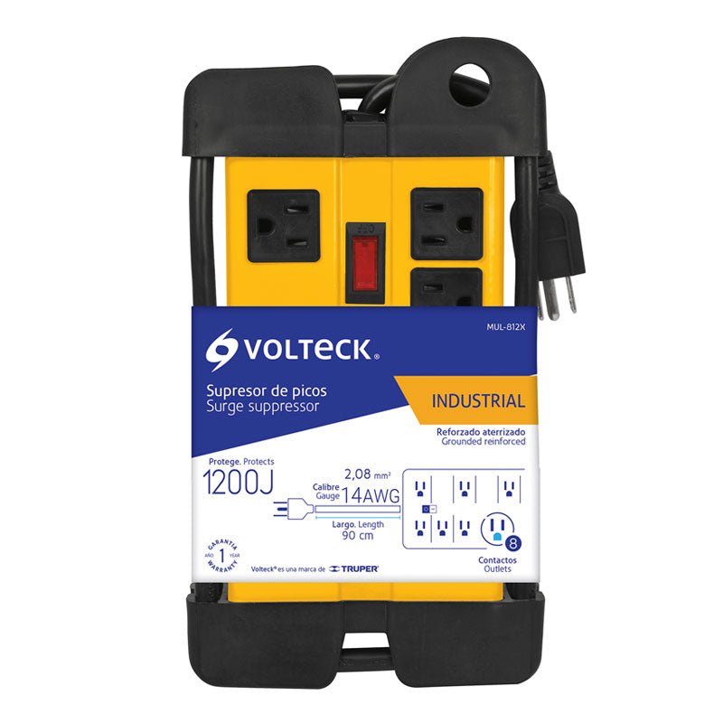 Multicontacto 14 AWG industrial supresor de picos 8 entradas, 48188 Volteck MUL 812X - Tool Ferreterías / Ferretodo - Herramientas y material de construcción.