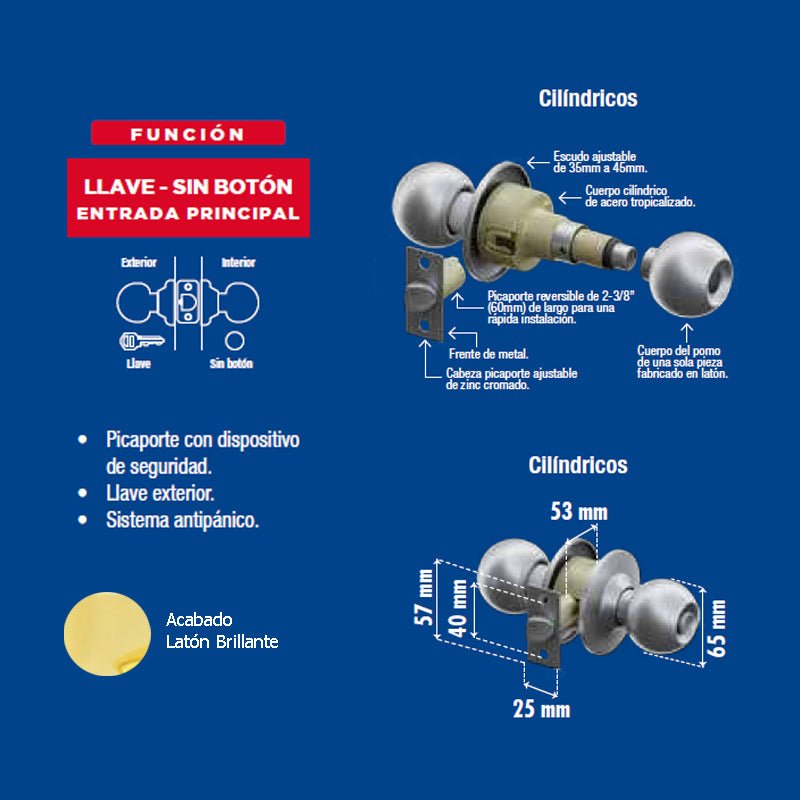 Perilla Phillips Gamma Entrada Latón Brillante Mx81124 - Tool Ferreterías / Ferretodo - Herramientas y material de construcción.