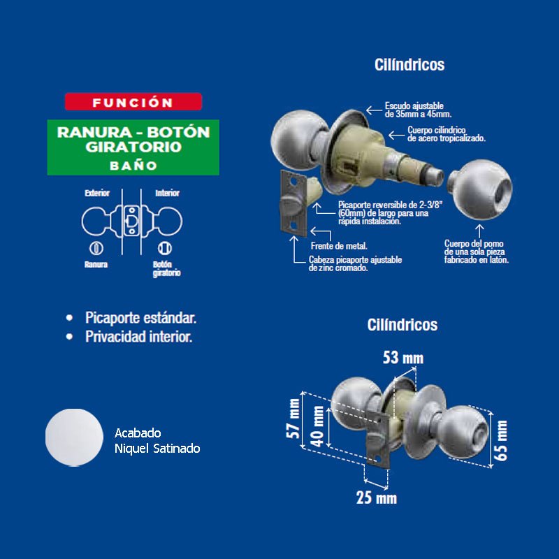 Perilla Yale Novo Baño Niquel Satinado Mx84296 - Tool Ferreterías / Ferretodo - Herramientas y material de construcción.