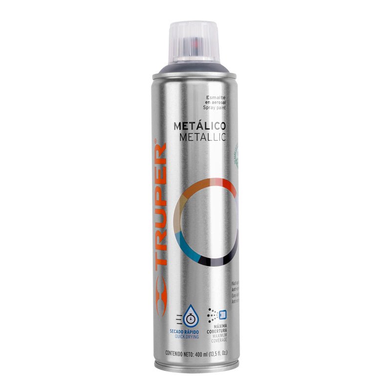 Pintura en aerosol de 400 ml, cromo metálico, bote esbelto, 19053 Truper PAM - CR - Tool Ferreterías / Ferretodo - Herramientas y material de construcción.