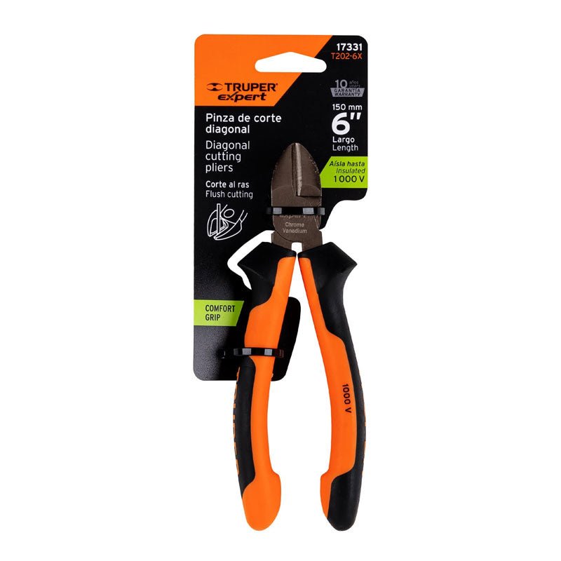 Pinza corte diagonal de 6" alta palanca, Comfort Grip, 17331 Truper Expert T202 6X - Tool Ferreterías / Ferretodo - Herramientas y material de construcción.