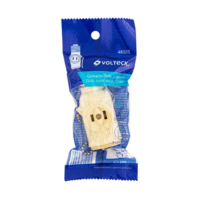 Portalámpara de baquelita con cadena y doble contacto, color marfil, 46515 Volteck POBA 17 - Tool Ferreterías / Ferretodo - Herramientas y material de construcción.