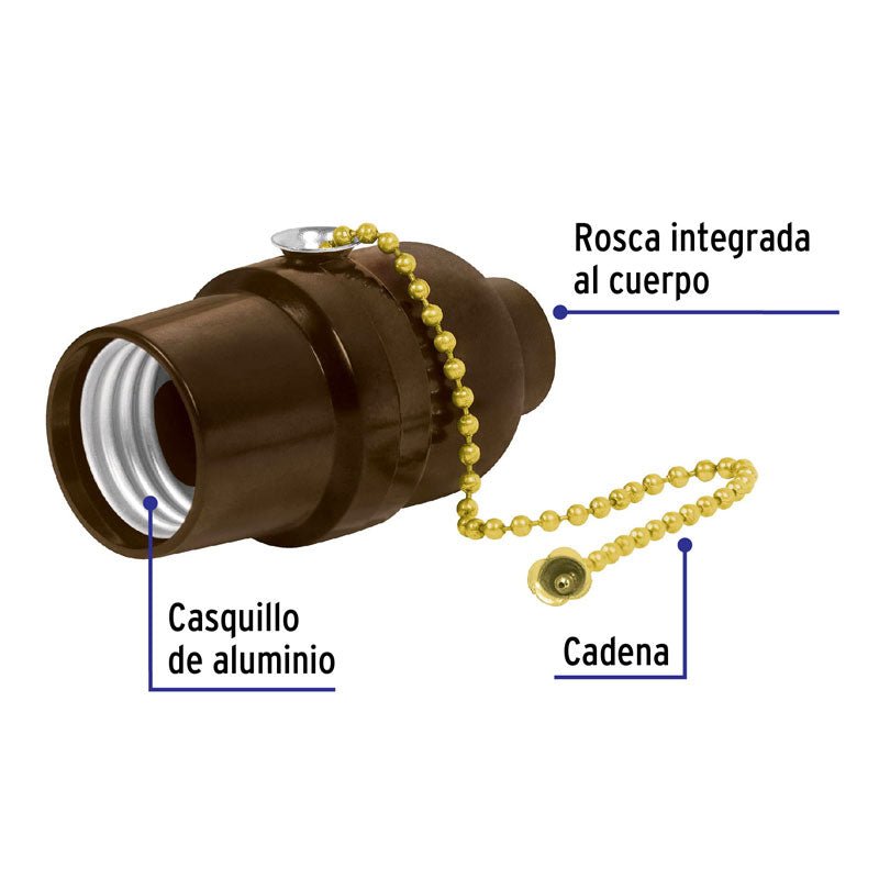 Portalámpara de baquelita con interruptor de cadena, 46533 Volteck POBA 18 - Tool Ferreterías / Ferretodo - Herramientas y material de construcción.