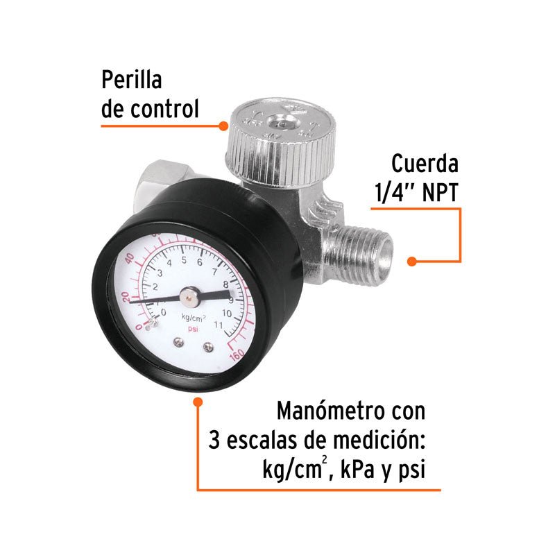 Regulador de aire con manómetro, cuerda de 1/4 NPT, 19239 Truper REGU1/4 - Tool Ferreterías / Ferretodo - Herramientas y material de construcción.