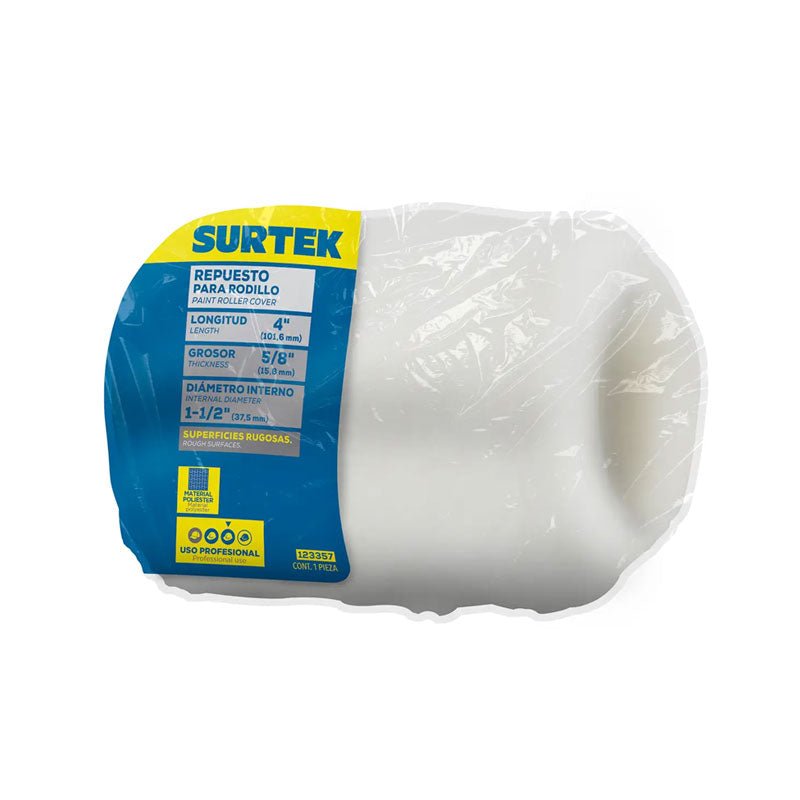 Repuesto de rodillo para pintar de poliéster de 4" x 3/4", 123357 Surtek - Tool Ferreterías / Ferretodo - Herramientas y material de construcción.