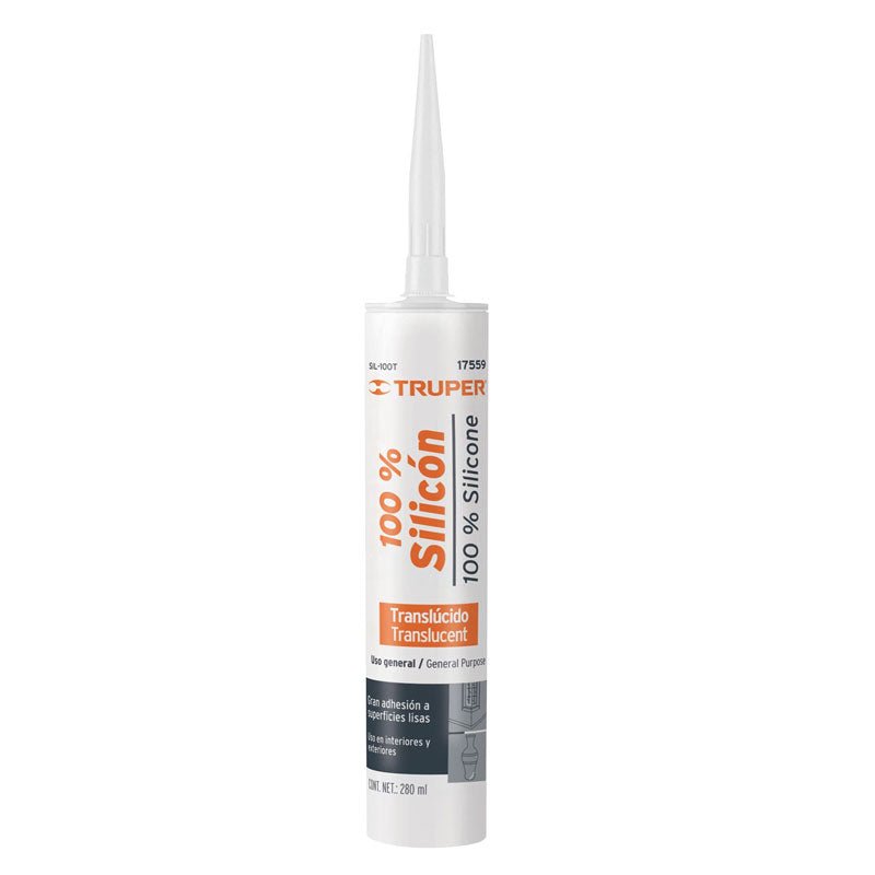 Sellador transparente 100% silicón de 280 ml, 17559 Truper SIL100T - Tool Ferreterías / Ferretodo - Herramientas y material de construcción.