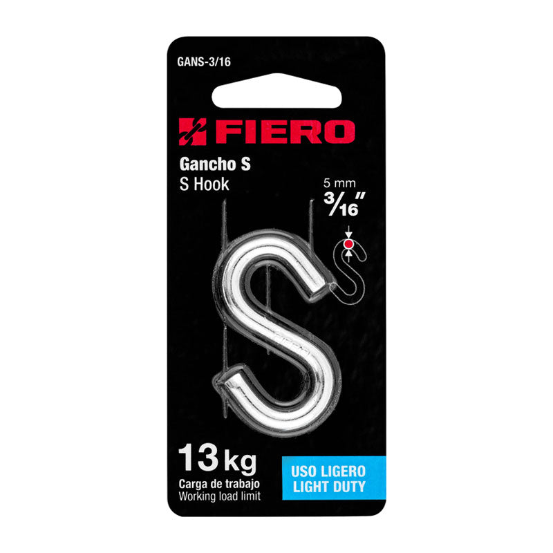 Gancho "S" De 3/16" De Acero Para Cable, Fiero