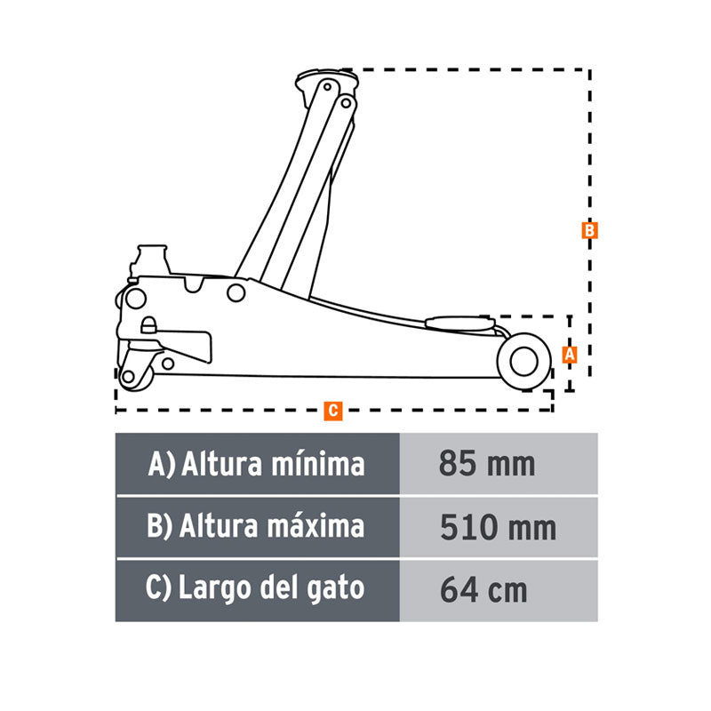Gato Hidráulico Profesional De Patín, 3 Ton, Elevación Rápid