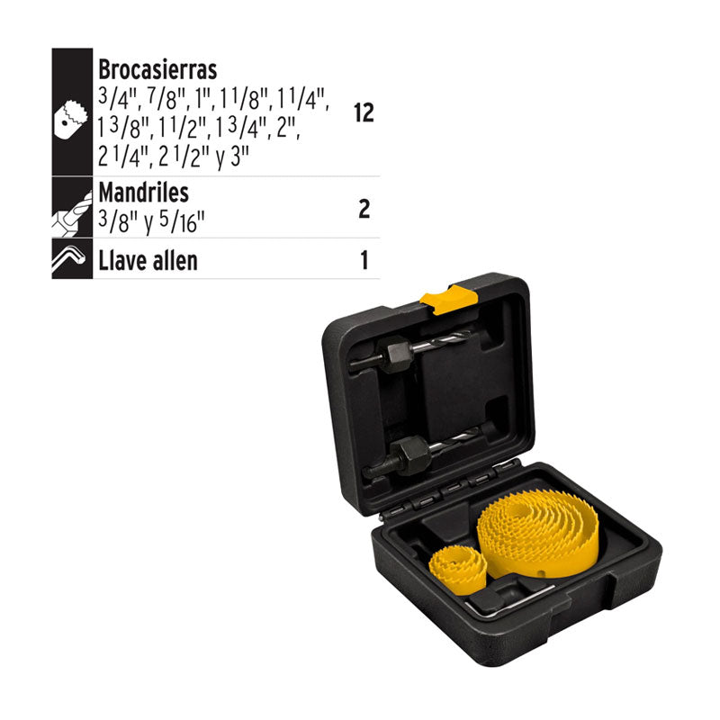 Juego De 12 Brocasierras, 2 Mandriles Y Llave Allen, Pretul