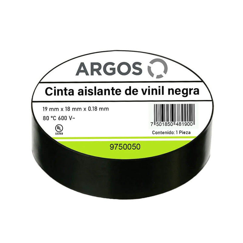 Cinta Aislante De Vinil Negra De 19 Mm X 18 M 9750050, Argos