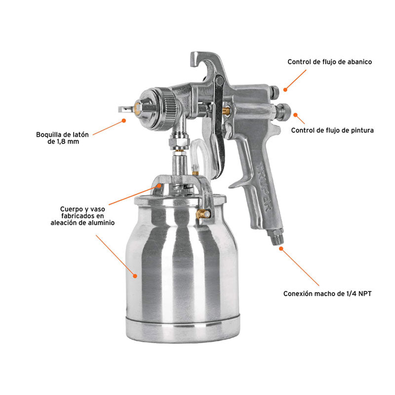 Pistola P/Pintar Succión Hvhp Vaso Alum, 1.8Mm, 2 Vál Truper