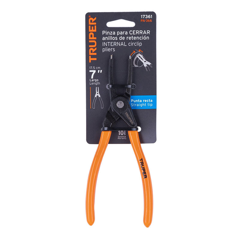 Pinza Punta Recta 7" Para Cerrar Anillos, Mango De Pvc