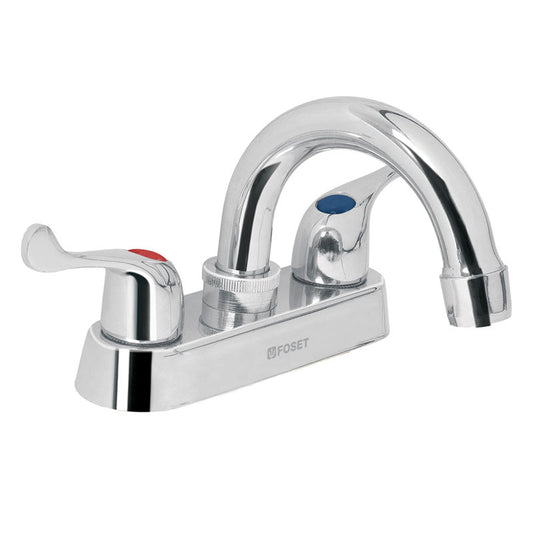 Mezcladora 4" Para Lavabo, Cuello Curvo, Manerales Palanca, Foset