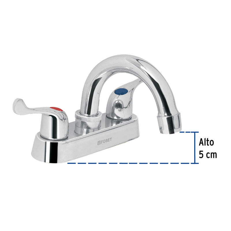 Mezcladora 4" Para Lavabo, Cuello Curvo, Manerales Palanca, Foset