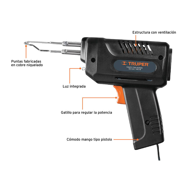 Cautín 140 W Tipo Pistola Con 2 Temperaturas, Truper