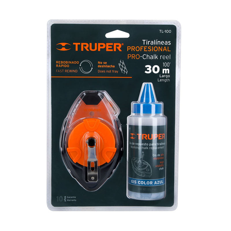 Tiralíneas Profesional 30M (100 Ft) Plástico Con Gis, Truper