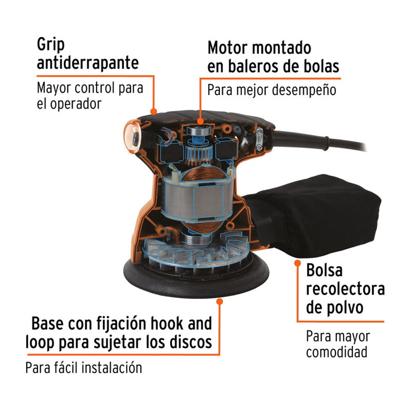Lijadora Roto Orbital 5" 260 W, Profesional, Truper